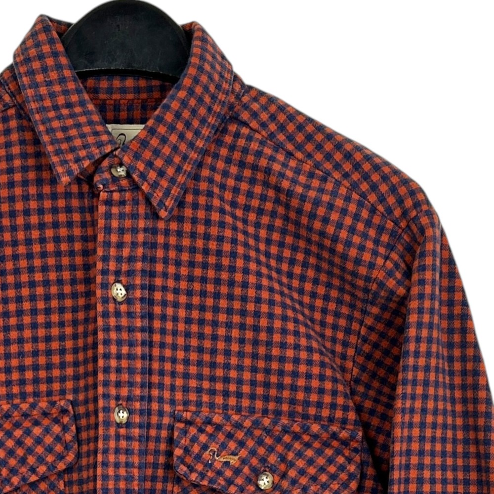 VTG 90s USA Duxbak Mens Small Flannel Shirt Red‎ Navy Blue Check Button Down